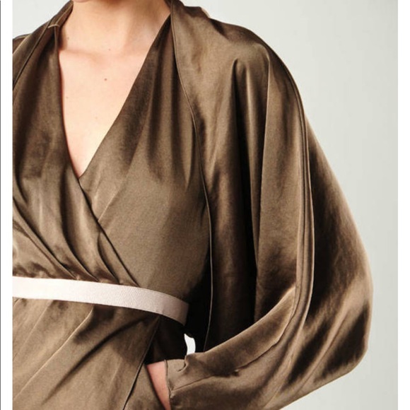 Alexander Wang Olive Green Batwing Satin Dress - Picture 5 of 10